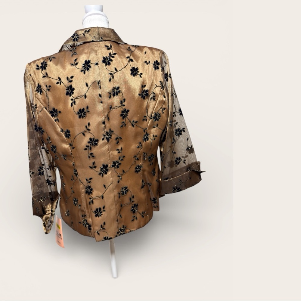 R&M Richards Gold Black Floral Embroidered Sheer Jacket Blazer 14W NWT - Picture 3 of 10